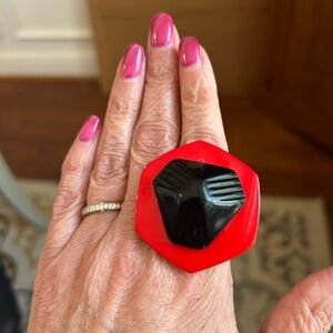 Upcycled Bold Red and Black Statement Cocktail Ring